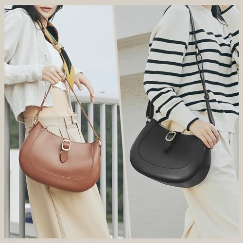 Image of SUNLIGHT LEAVES Vintage Vegan Leather Crescent Hobo Bag For Women Lunar Shoulder Purse Satchel Under Arm Lady Handbag