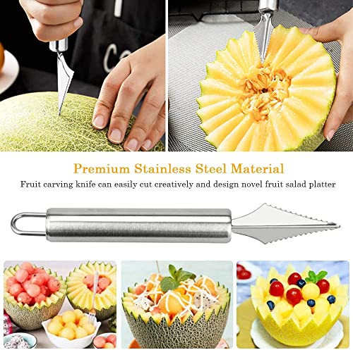 Aolzg Melon Baller Scoop Set 4-Piece, 304 Stainless Steel Different Sizes Round Scoop Small Baller Carving Utensils Tool Set For Fruit, Cantaloupe, Watermelon,Diy, Fruit Spoon Carving Knife #TOP3