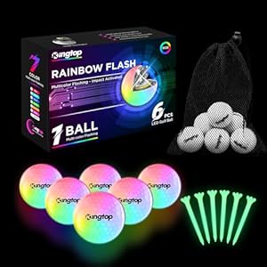 KINGTOP Upgraded Glow in The Dark Golf Balls – Super Bright Light Up LED Golf Ball – with Glow Golf Tees and Storage Bag – Fun Night Golfing Gift for Men and Women | Backyard Putting Greens