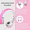 lilgadgets connect+ casque pour filles pour l'école filaire avec microphone, limitation du volume pour une écoute sûre, bandeau réglable, coussinets rembourrés de confort, casque pour l'école, rose