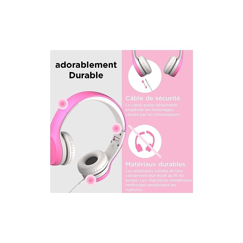 lilgadgets connect+ casque pour filles pour l'école filaire avec microphone, limitation du volume pour une écoute sûre, bandeau réglable, coussinets rembourrés de confort, casque pour l'école, rose