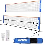 Rete da badminton, in nylon pieghevole, regolabile in altezza da 90 a 160 cm e borsa per il trasporto, per adulti e bambini, ideale per tennis, badminton o pallavolo (4 m)