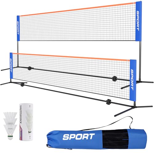 Badmintonnetz Outdoor 400cm | 500 cm Federballnetz, Faltbare Volleyballnetz für Garten, Tennisnetz Höhenverstellbar mit 3 Federbällen & Tragetasche Indoor & Outdoor