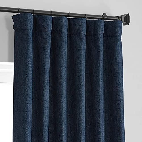 Stylish Faux, Linen Blackout Curtains Modern & Contemporary Style | 50 X 108 Size, Pretty Blue Shade, Rich Woven Textures, Heavy Panels | All Season Pretty Navy Shade Solid Pattern Light Filtration