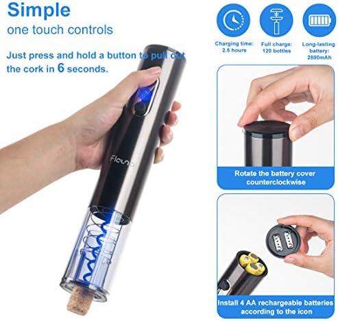 Flauno Cordless Electric Corkscrew, Automatic Wine Opener, Bottle Opener with Paper Cutter, Vacuum Silicone Wine Stopper, USB Charging Cable