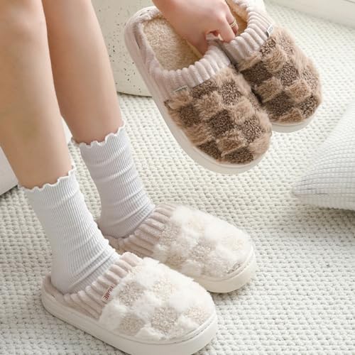 Checkered Slipper House Slippers for Women Men Plush Warm Fuzzy Slippers Flyffy Bedroom Shoes Indoor Slip On4