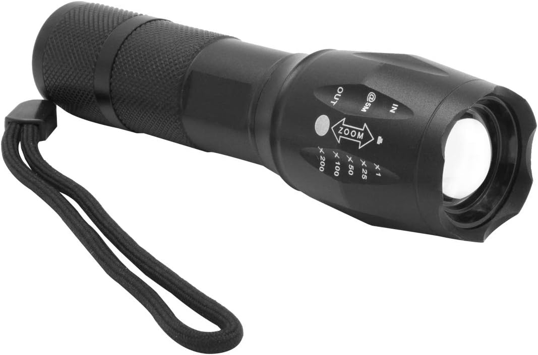 Milestone Camping 53600 LED Aluminium Flash Torch 3 Adjustable Beams Strobe SOS, Battery Operated, Black, L13.5cm x D3.2cm