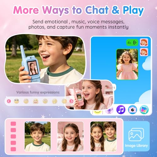 Image of Kids Walkie Talkies with Video Call & Camera, Rechargeable Video Walkie Talkies for Kids, Photo Sharing, Voice Messaging, Music, Outdoor Adventure Toys for Boys Girls Age 3-12 (Blue & Pink Pro)