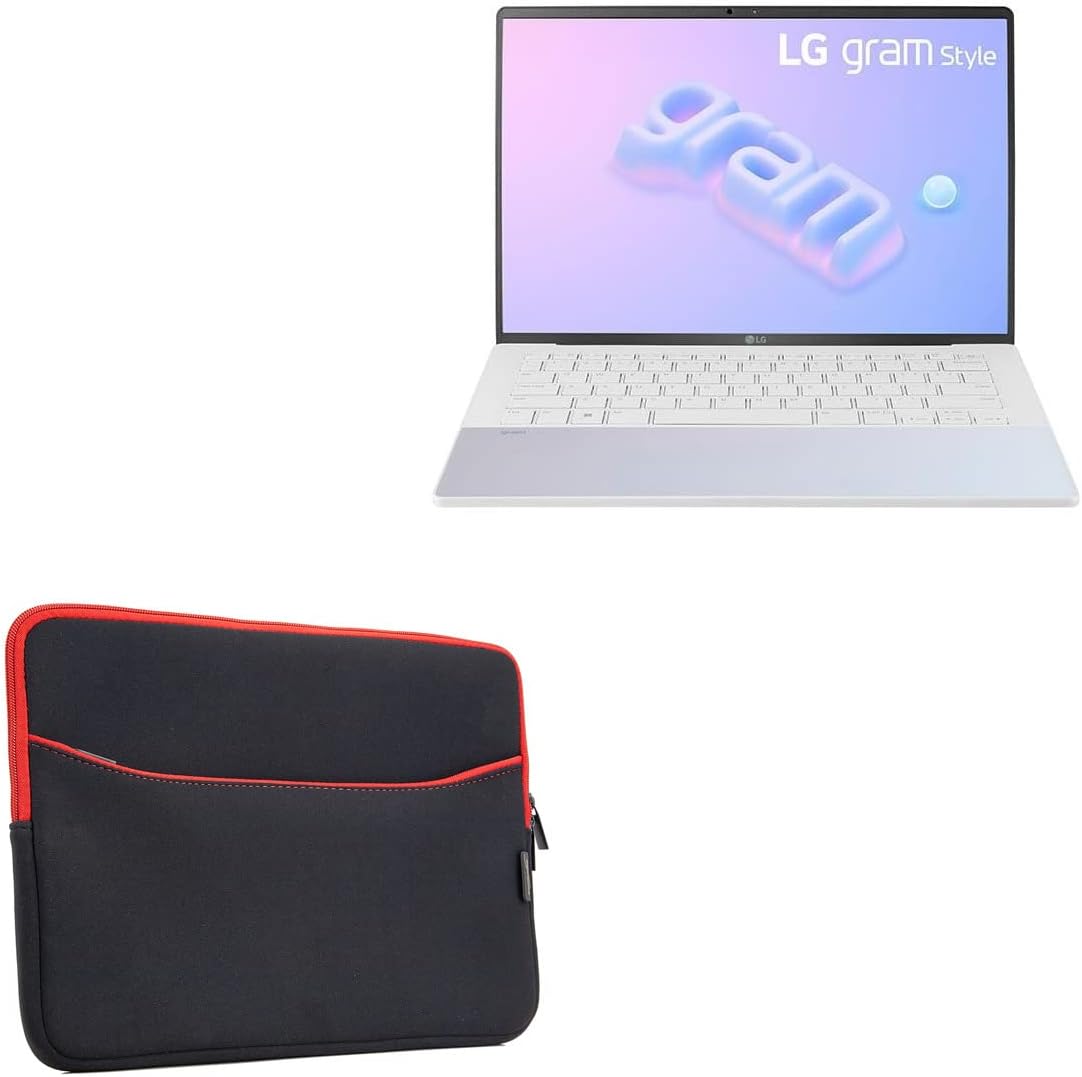 BoxWave Case Compatible with LG Gram Style 14 (14Z90RS) - SoftSuit with Pocket, Soft Pouch Neoprene Cover Sleeve Zipper Pocket - Jet Black with Red Trim