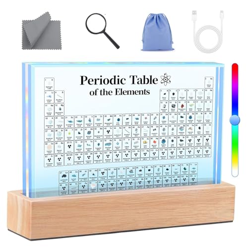 The acrylic periodic table gets a glow-up: 7-color LED base with 4 lighting modes turns 83 real elements into a nightlight-worthy science lamp.