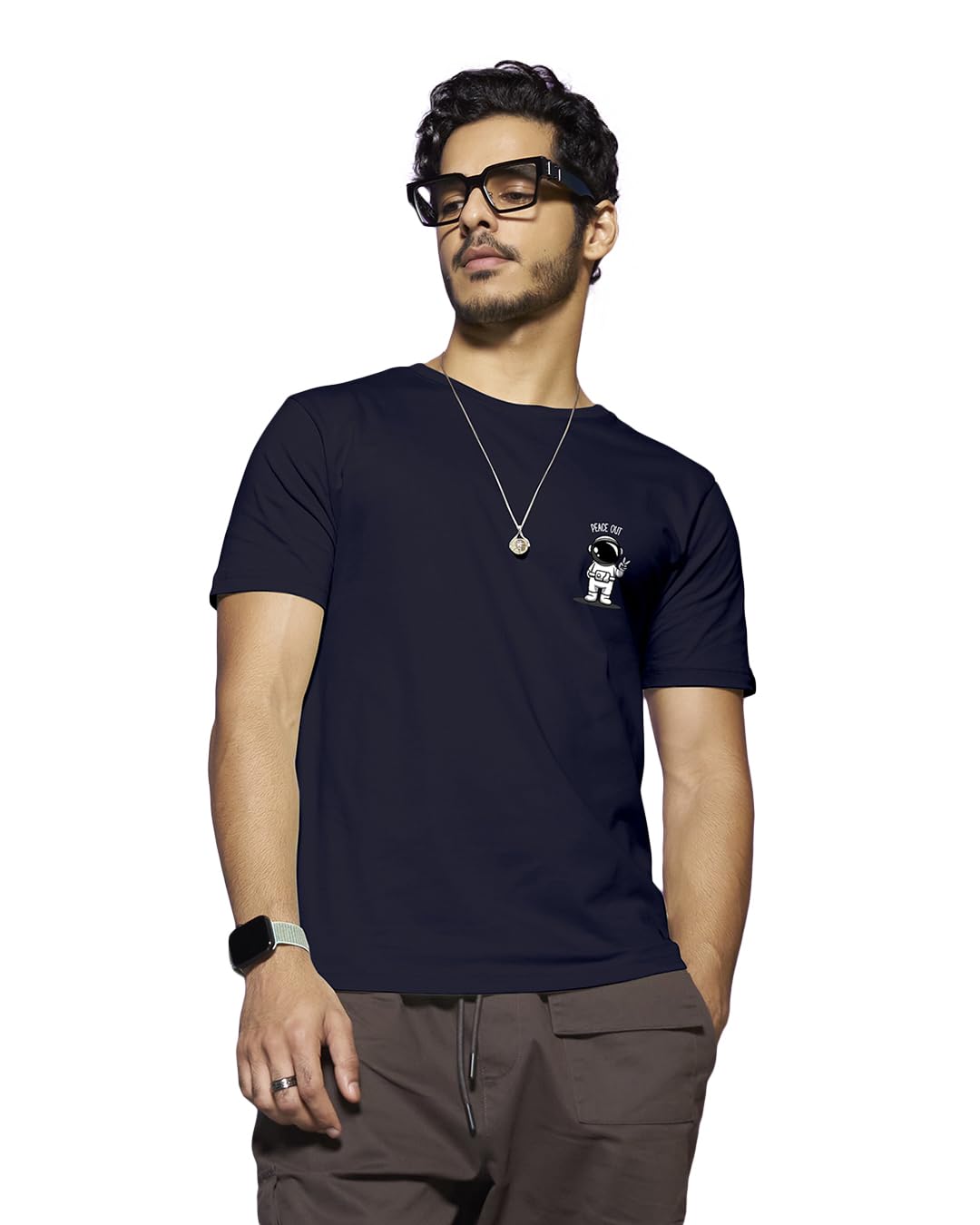 Bewakoof Men’s Peace Out Astronaut Printed 100% Cotton T-Shirt – Regular Fit, Round Neck, Half Sleeves