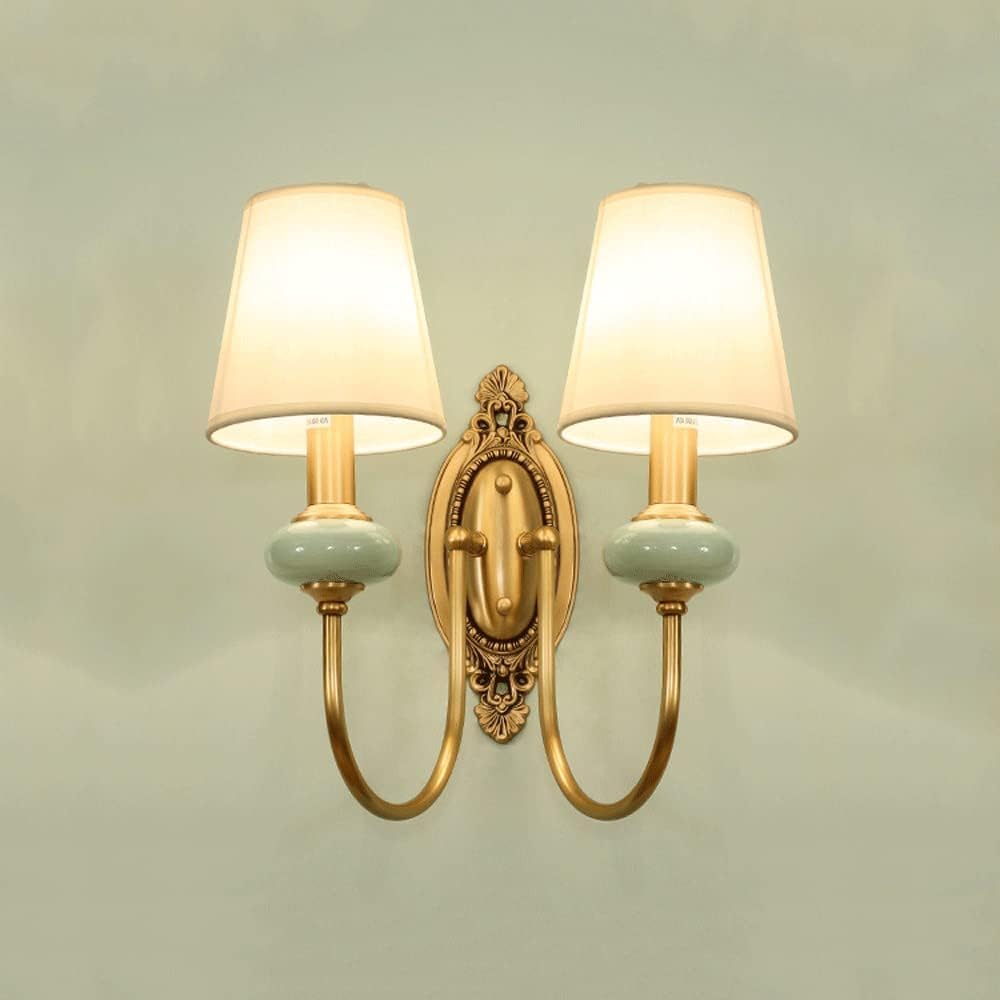 JKJZSALJ Fabric Wall Lights Sconce, Farmhouse E14 Luminaire American Copper Lamp Body Compatible,Chandelier,15Cm,38cm