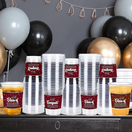 dunfack 100 Pcs 12oz Graduation Cups Class of 2026 Disposable Graduation Plastic Cups, 2026 Grad Party Cups for Congrats Grad, Class of 2026 Celebration Party Supplies Tableware — view 4