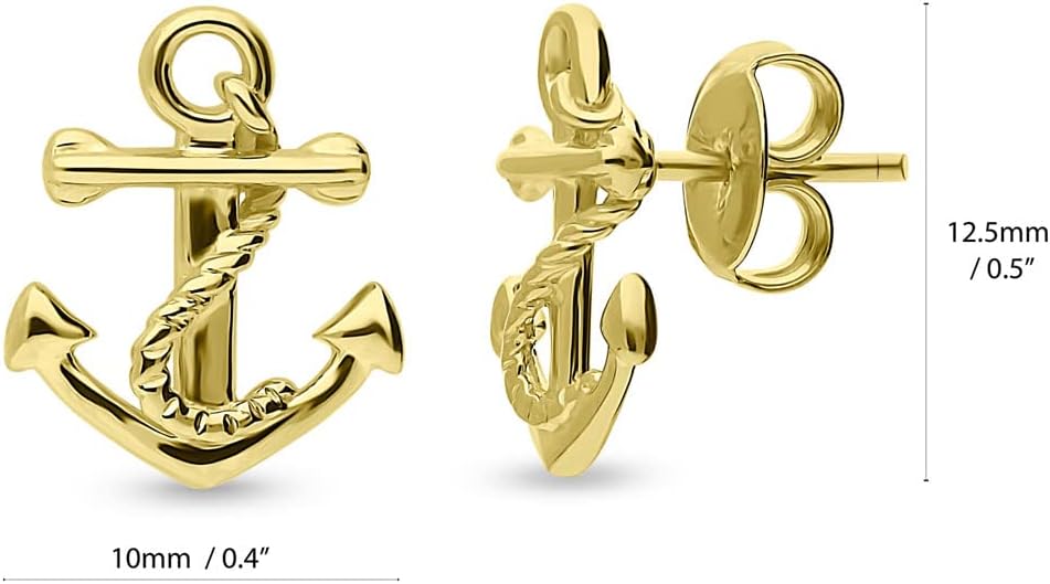 BERRICLE Sterling Silver Anchor Dangle Stud Earrings for Women - Cubic Zirconia CZ, Yellow Gold/Rhodium Plated