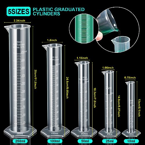 Teenitor Graduated Cylinder Plastic Beaker, 5pcs Plastic Graduated Cylinder 10ml 25ml 50ml 100ml 250ml and 5pcs Plastic Beakers 50ml 100ml 250ml 500ml1000ml Clear 10pcs by Teenitor - Image 4