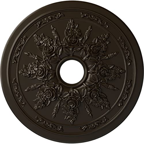 Ekena Millwork CM23ROSHF Rose and Ribbon Ceiling Medallion, 23-5/8" x 4" x 1-1/2", Stone Hearth