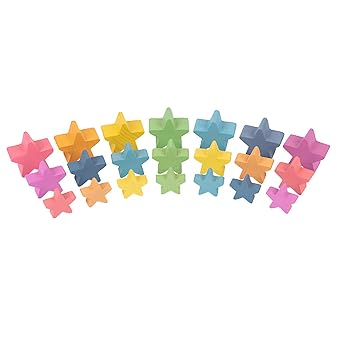 TickiT Rainbow Wooden Stars - Set of 21-7 Colors - 3 Sizes - Loose-Parts Wooden Toys for Ages 10m+ Stacking, Sorting and Color Recognition