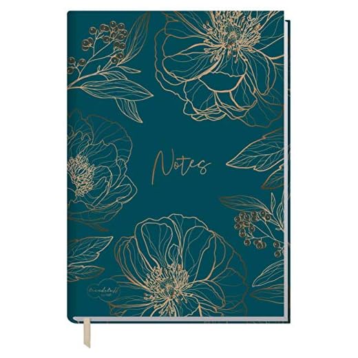 Häfft Trendstuff Carnet de notes, A5, ligné, émeraude et doré, de 124 pages, 62 feuilles, idéal comme journal intime, carnet d'idées, d'écriture, durable et neutre sur le climat