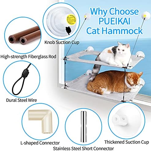 PUEIKAI Cat Hammock,Cat Hammock Double Layer,Suitable for Two Cats,Can Support 50lbs,Optional Layer Spacing and Easy Installation