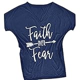 DANVOUY Women's V-Neck Summer Casual Letters Printed T-Shirt Short Sleeves Graphic Tops Blue XX-Large