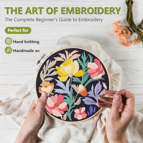 Image of Santune 3 Pack Embroidery Kit for Beginners, Needlepoint Cross Stitch Kits for Adults,Needle Point Sets with Stamped Petal Pattern Stitch Video Tutorial