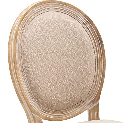 Chairus Farmhouse Dining Chairs Set Of 2 French Country Dining Room Chairs Vintage Fabric Upholstered Chair With Round Back Natural Wood Legs, Beige 2 Pcs #TOP6