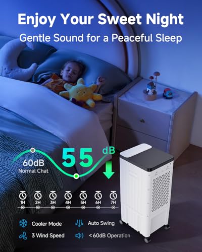 Swamp Cooler, Evaporative Air Cooler with 3 Gal Water Tank, Swamp Cooler Air Conditioner with 4 Ice Packs, 3 Speeds, 120° Oscillation, Portable Air Conditioners Alternative for Room Home Office Pets — view 4