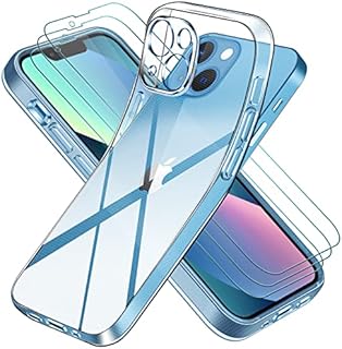 ivoler Case Compatible with iPhone 13 6.1 inch, with 3 pack Glass Screen Protector, Transparent Soft TPU Silicone Protective Shockproof Clear Cover