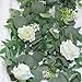 2 Pack 13Ft Artificial Spring Eucalyptus Flower Garland with White Roses, Fake Flower Greenery Floral Green Garland Vines for Wedding Arch Table Runner Backdrop Mantle Home Decorations (White)