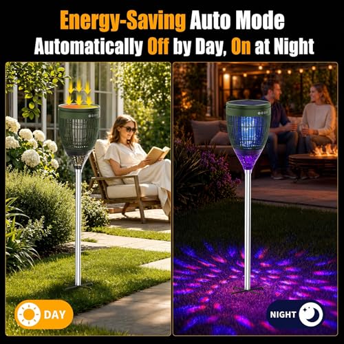 Image of Rossetta Solar Bug Zapper Outdoor, Fly Zapper with Flame & Projector Light
