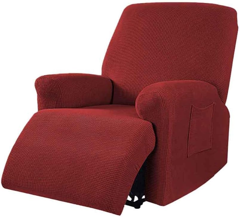 Stretch Sofa Slipcover Sofa Cover Furniture Protector Couch Soft with Elastic Bottom for Kids, Polyester Spandex Jacquard Fabric Small Checks (Wine Red,1 Piece)