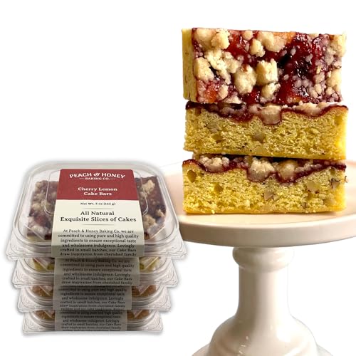 Peach & Honey Baking Company - All Natural, Fresh-Baked Premium Dessert Bars - Delicious Cherry Lemon Cake Bars, 4 Pack, 16 Bars