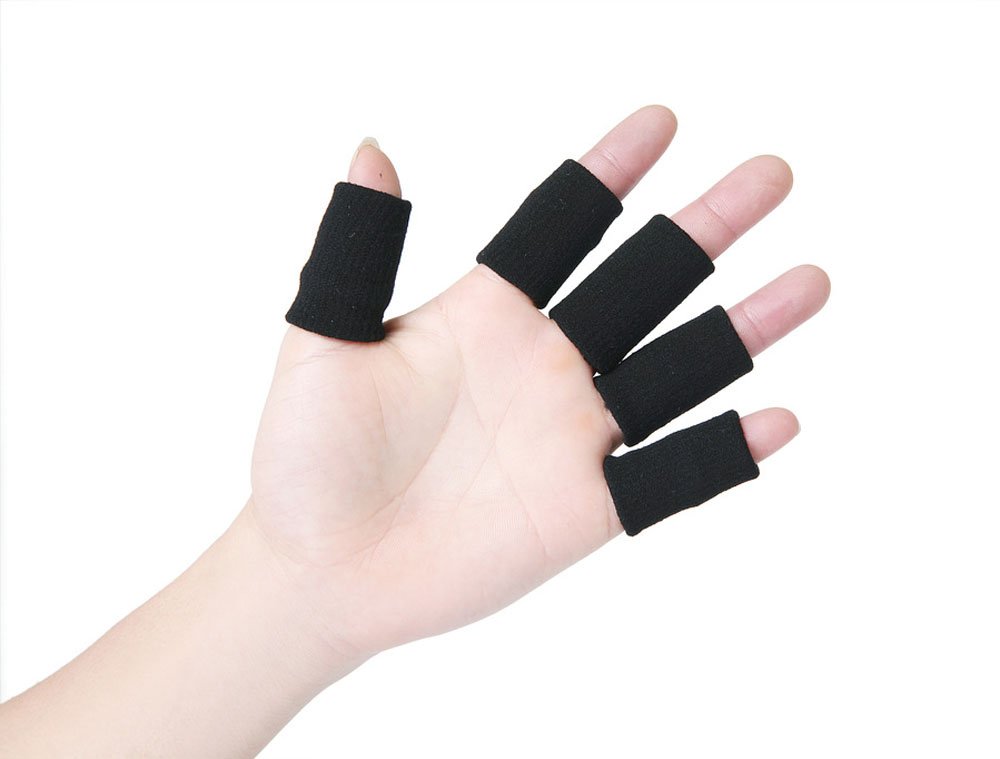 Greatest Product 10Pcs Athletics Stretchy Finger Protector Sleeves Thumb Brace Support Arthritis Sports Aid for Basketball, Tennis, Baseball, Volleyball, Badminton (Black)