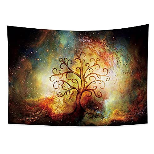 YONGFOTO 150x100cm Baum Des Lebens Wandteppich, Nebel Sterne Bunter Himmel Wandteppich Gebogene Zweige Mystische Fichte Wandbehang Wandteppiche für Wohnzimmer Wohnheim Dekor Sofa Teppich Decke Cover