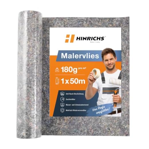 Hinrichs Malervlies 50 m x 1m = 50 m² - 180g Abdeckvlies - Vlies mit Anti-Rutsch Beschichtung - Oberflächenschutz für Maler und Heimwerker