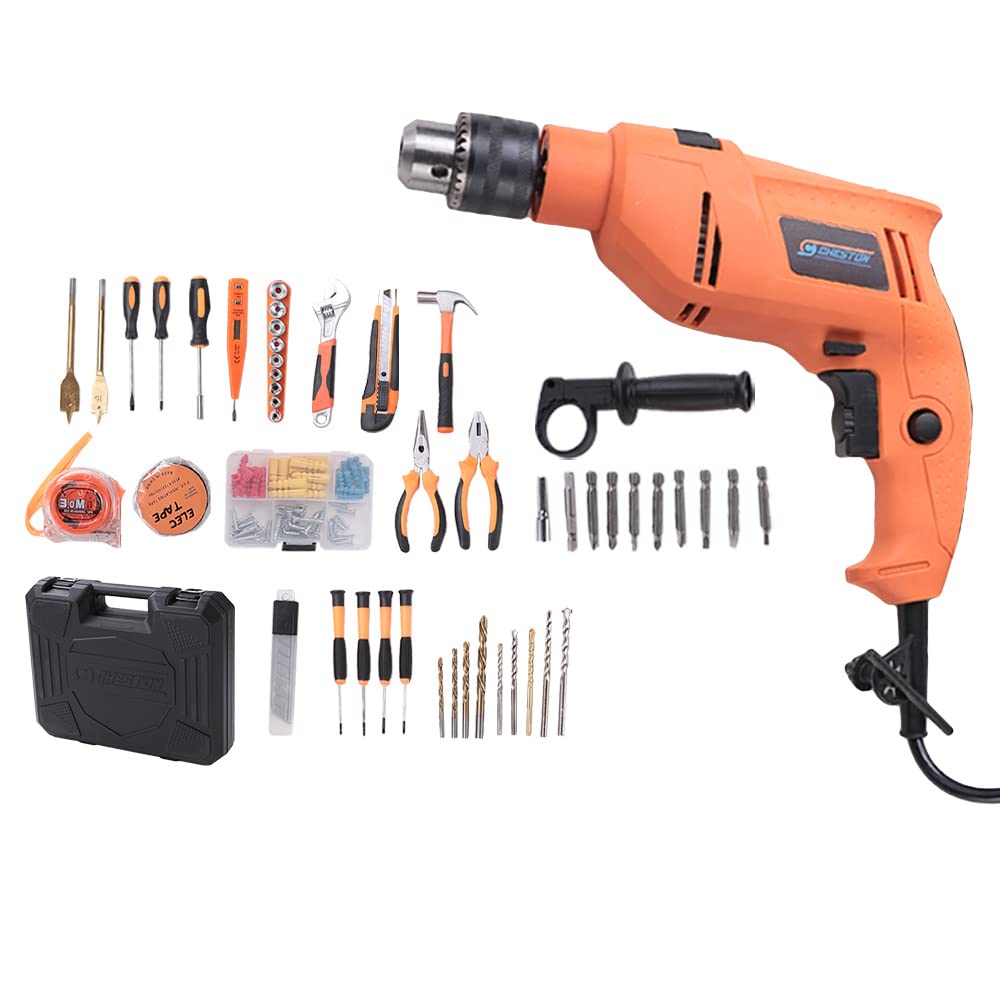 Cheston 13mm Power Drill Kit 600W Powerful Impact Drill Machine Kit | Screwdriver Kit with 47 Pieces Tool Kit and Accessories | Hammer Wrench Plier Cutter Spirit Level Tape (B0BV6JD3LL) Amazon Price History, Amazon Price Tracker