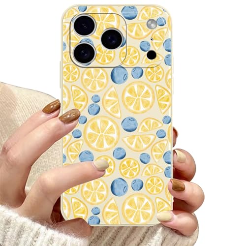 Yomjew Aesthetics Summer Blueberry Lemon Phone Case for iPhone 17 Pro Max Case Fruit Pattern Shockproof Soft Protective for Women Men Phone Cover Funda for iPhone 17 Pro Max 6.9 Inch White