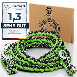 Golden Pets Paracord Hundeleine Reflektierend Schwarz-Neongrün