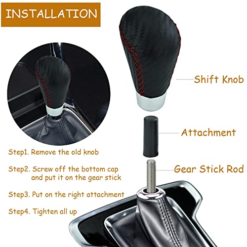 Temzzer Car Gear Shifter Knob Leather Shift Lever Handle For Most Manual Automatic Vehicles (Red Stitches) #TOP1