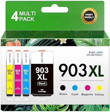 CATJOY 903XL Ink Cartridges Replacement for HP 903xl Ink Cartridges Multipack for HP Officejet Pro 6970 6960 Officejet Pro 6950 6960 All-in-One Inkjet Printer (Black, Cyan, Magenta, Yellow4-Pack)