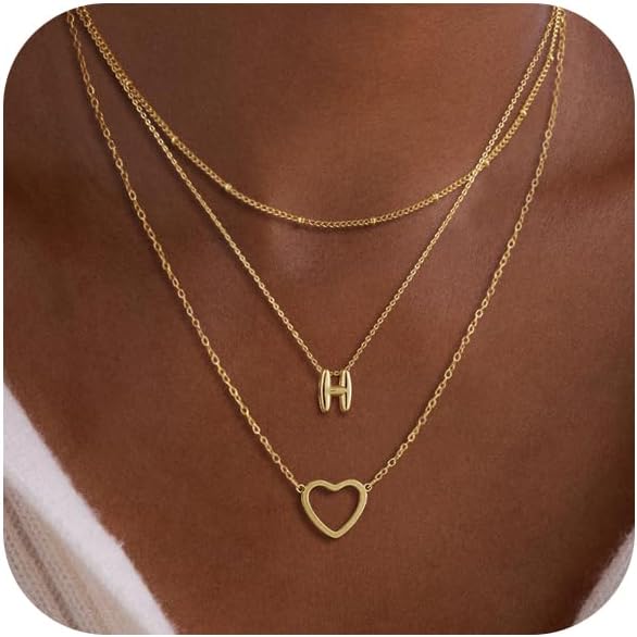 VIROMY Gold Initial Necklaces for Women Trendy,14K Gold Plated Tiny Layering Letter A-Z Necklace Heart Pendant letter choker Stackable Necklace Christmas Gifts Daily Jewelry