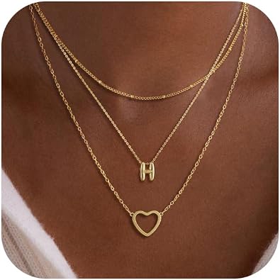 VIROMY Gold Initial Necklaces for Women Trendy,14K Gold Plated Tiny Layering Letter A-Z Necklace Heart Pendant letter choker Stackable Necklace Christmas Gifts Daily Jewelry