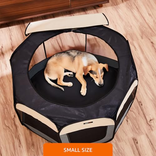Image of amazon basics, Foldable Soft Pet Playpen Indoor Pet Fence Enclosure with Mesh Window, Lightweight and Durable for Travel, Small | 70cm x 70cm x 45cm