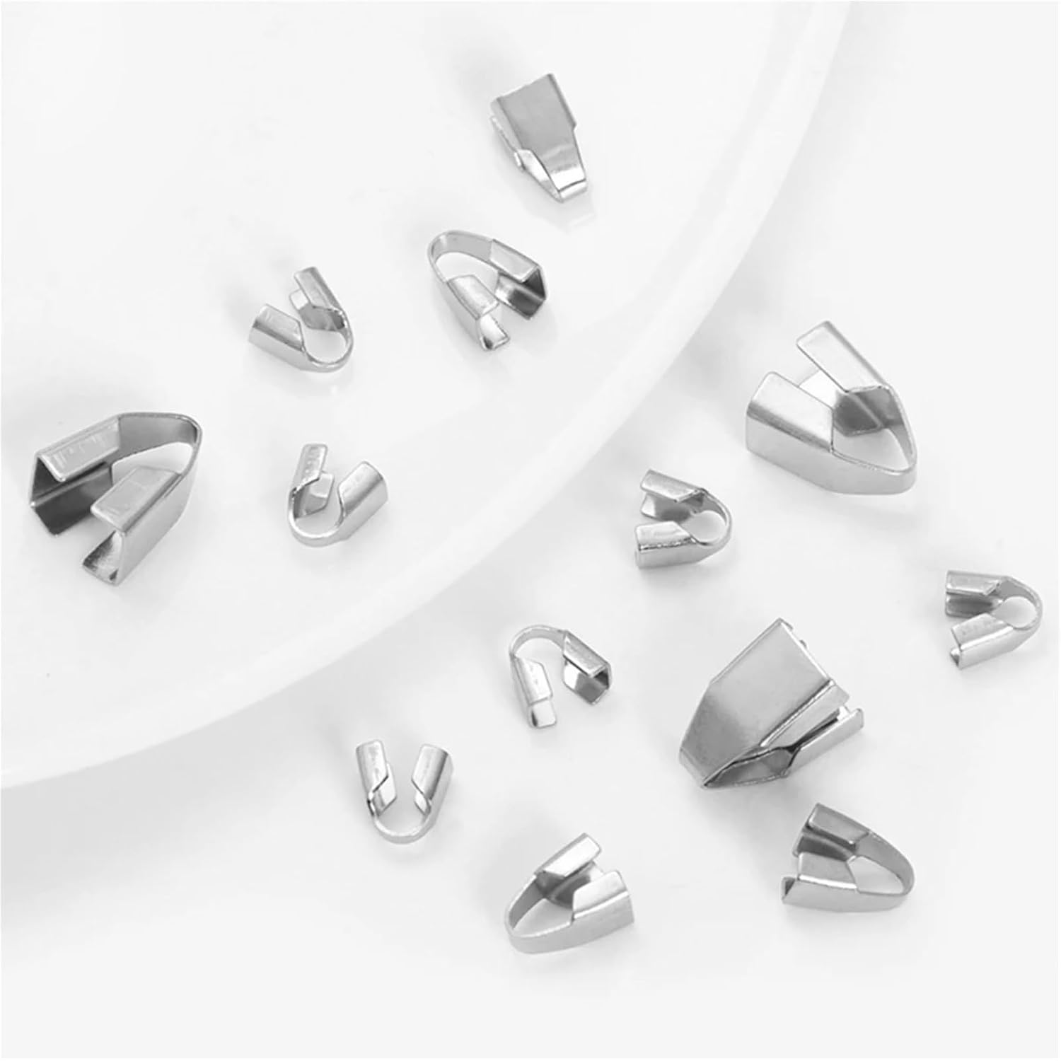 Fold Over Cord Ends 300Pcs Square Stainless Steel End Clasps Cords Crimp Beads Caps Clip Tip Connectors for Necklace, Leather Rope Jewelry Making(8mm)