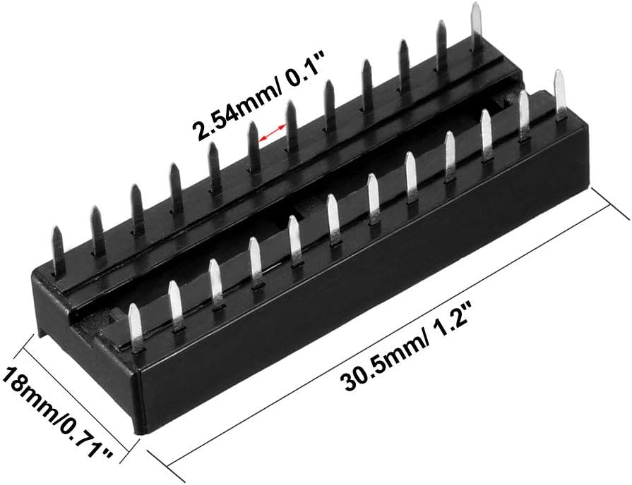 sourcing map 25pcs DIP IC Chip Socket Adaptor 2.54mm Pitch 7.62mm Row Pitch 2 Row 24 Flat Pins Soldering, Black, 24Pins 25Pcs - Image 3