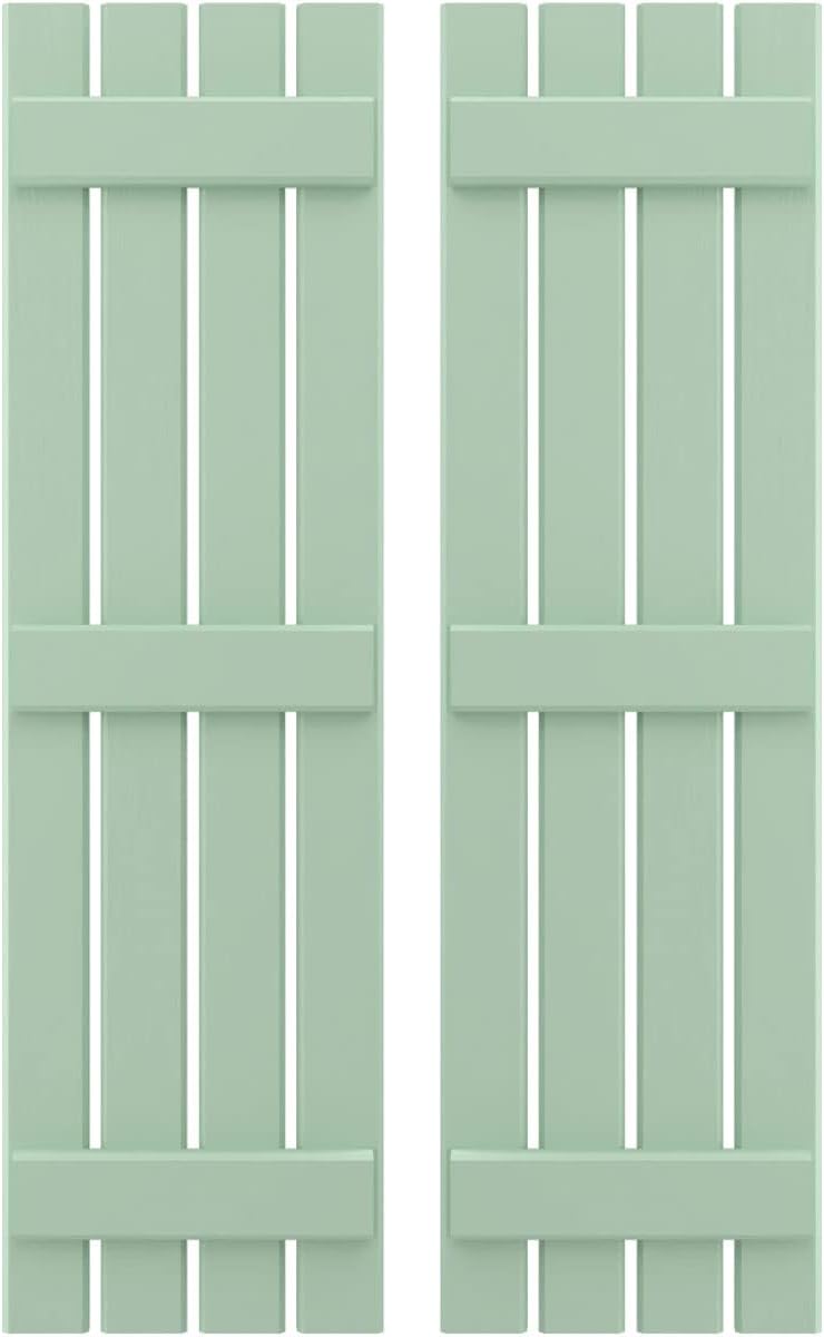 Ekena Millwork ARW401SB415X63SGH Americraft Four 3 Exterior Real Wood Spaced Board-n-Batten Shutters (Per Pair), Seaglass