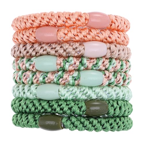 Image of L. Erickson Green Hair Ties for Thick Hair, Grab & Go Ponytail Holders, 8 Pack, Lily Pad, Thick No-Crease Bands with Strong Hold, Damage-Free Design, Fresh Botanical Blend