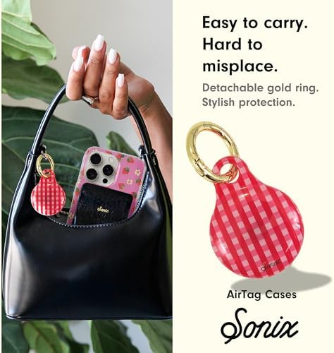 Sonix Cases for Apple AirTags - AirTag Hard Cover Protective Case - AirTag Holder Keychain | Gingham Red — 사진 4