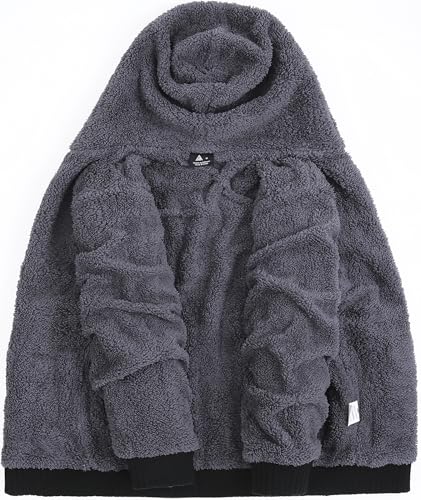 Image of SECOOD Kids Hoodie Fleece Jacket Warm Sherpa Lined Zip Up Hooded Sweatshirt Soft Winter Coat Boys Girls School Outerwear