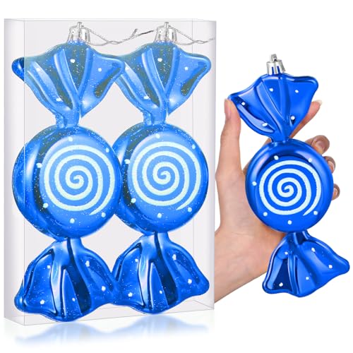 Aoriher 2 Pcs 7.6" Large Christmas Candy Cane Tree Ornaments,Blue